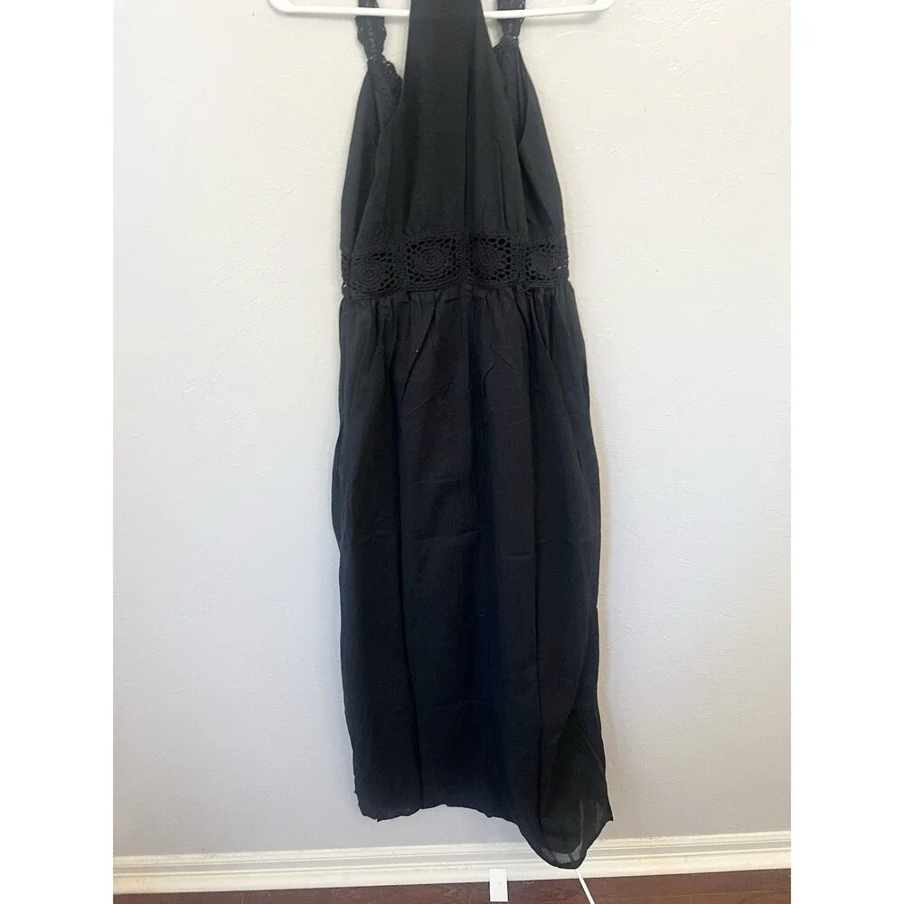 Boston Proper Black Crochet Maxi Dress Size 10 Gauzy Cotton New NWT Cover Up